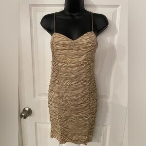 Forever 21 Zebra Print Ruched Bodycon Mini Dress Tan Beige Spaghetti Strap M